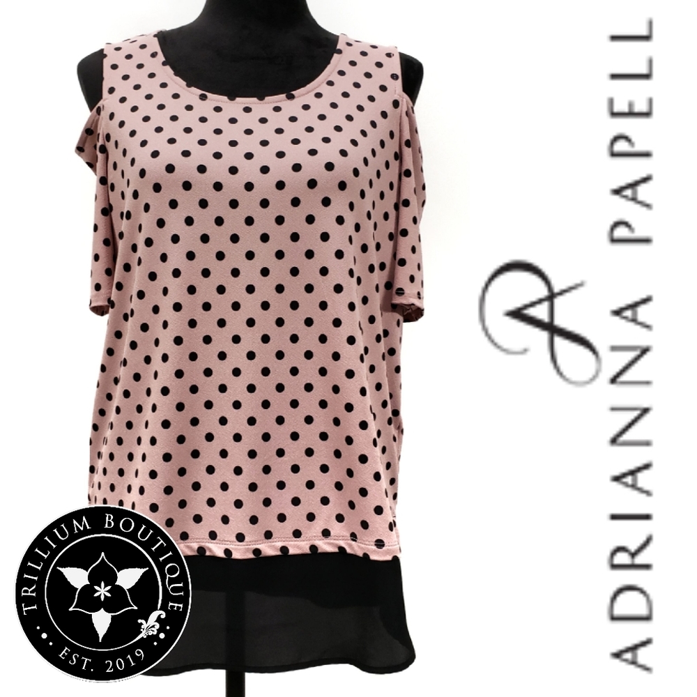 Adrianna Papell Cold-Shoulder Polka Dot Top Medium - Picture 1 of 7